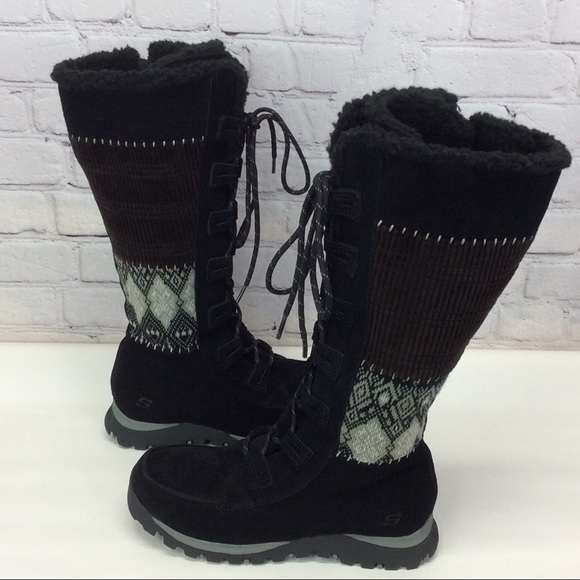 Skechers Shoes - Skechers Snow Boots Womens Size 9 Winter Black Suede/Textile Faux Fur Lined Zip